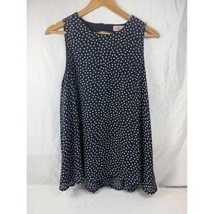 Philosophy Republic Clothing Navy Polka Dot Keyhole Back Sleeveless Blouse M
